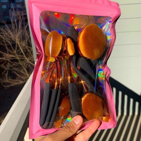 10 Piece Black & Rose Gold Oval Paddle Brush Set - Picture 1 of 5
